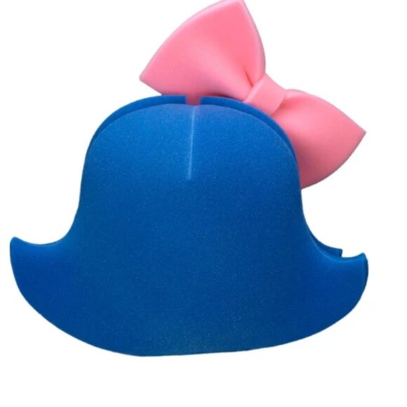 Halloween Foam Wig with Large Bow Blue Hair Pink Bow - Picture 3 of 7